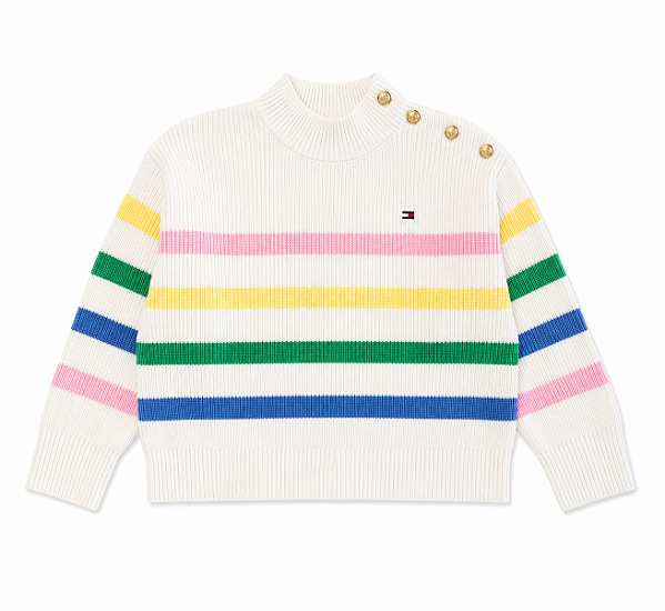 Suéter Infantil Gola Alta Listrado, Off White Multicolorido, Tommy Hilfiger