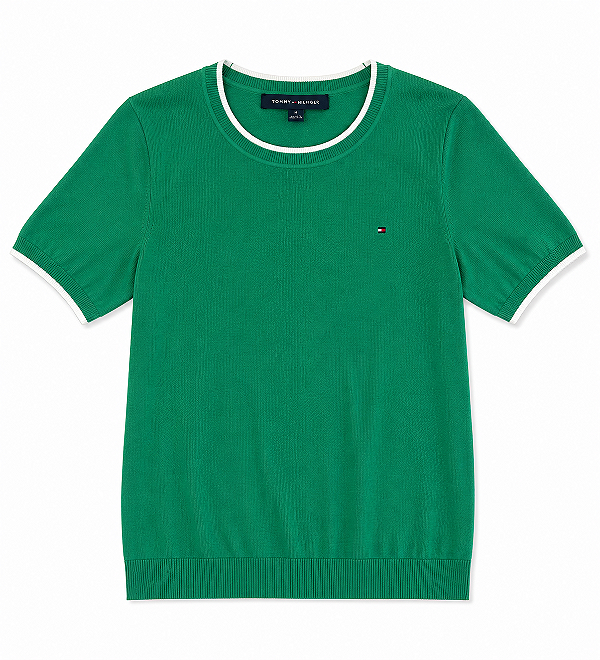 Suéter Feminino Tricot Manga Curta, Verde Bandeira, Tommy Hilfiger