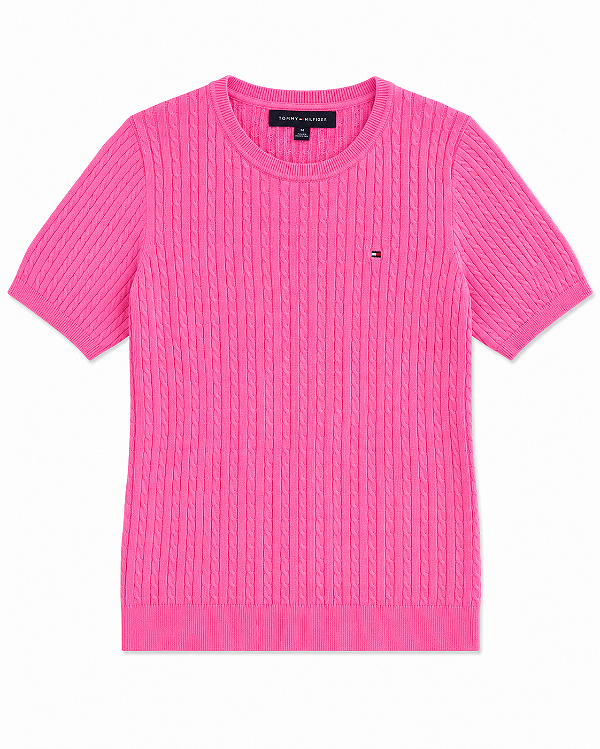 Suéter Feminino Tricot Trançado Manga Curta, Rosa, Tommy Hilfiger
