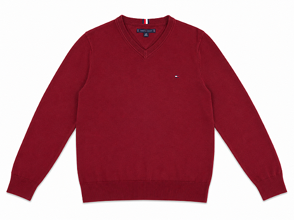 Suéter Masculino Decote V, Bordô, Tommy Hilfiger