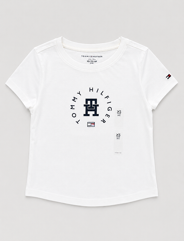 Camiseta Infantil Logo Frontal, Branca, Tommy Hilfiger