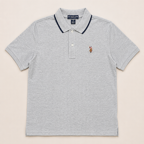 Camiseta Polo Infantil, Cinza Mescla, U.S. Polo Assn.