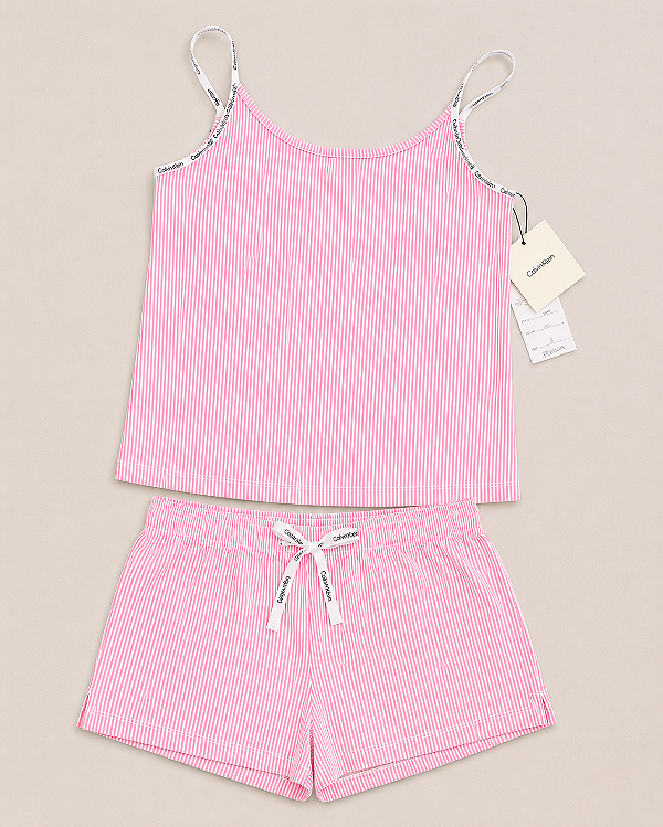 Conjunto Pijama Feminino, Listrado Branco e Vermelho, Calvin Klein