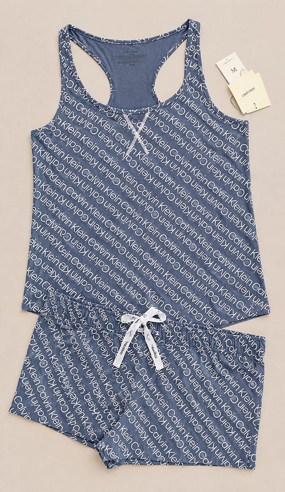 Conjunto Pijama Feminino, Azul com Logo Branco, Calvin Klein