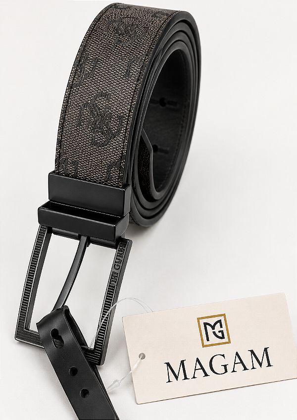 Cinto Masculino Dupla Face, Preto e Monograma, Guess