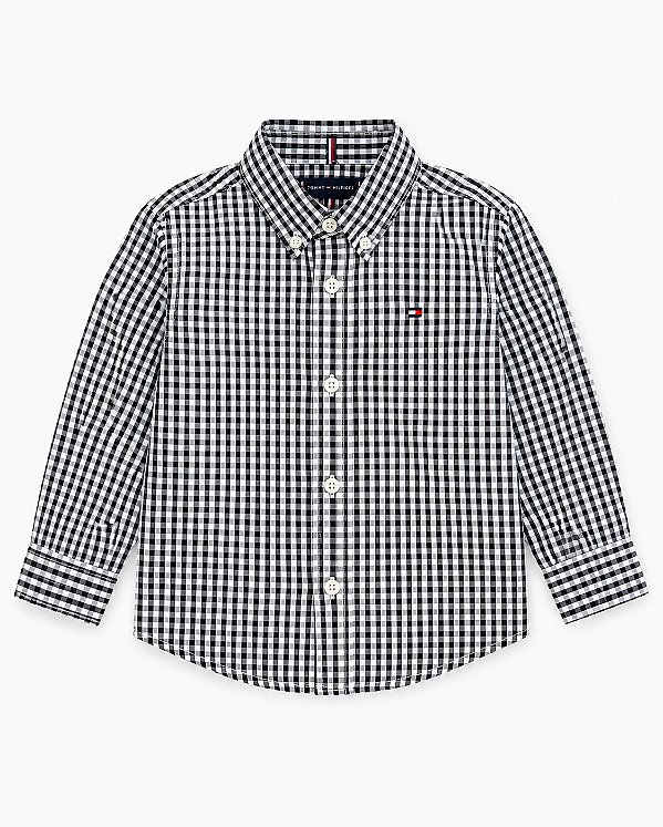 Camisa Manga Longa Bebê, Xadrez Preto e Branco, Tommy Hilfiger