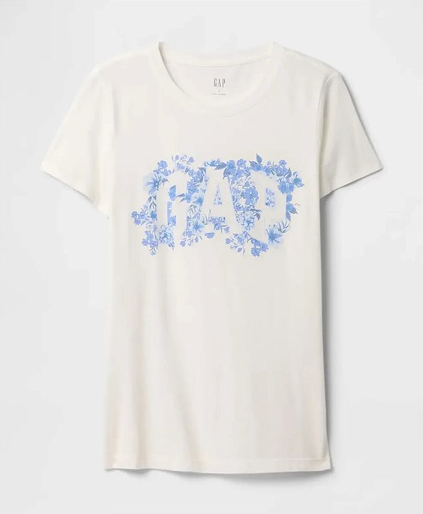 Camiseta Feminina, Logo Floral, Branca, GAP