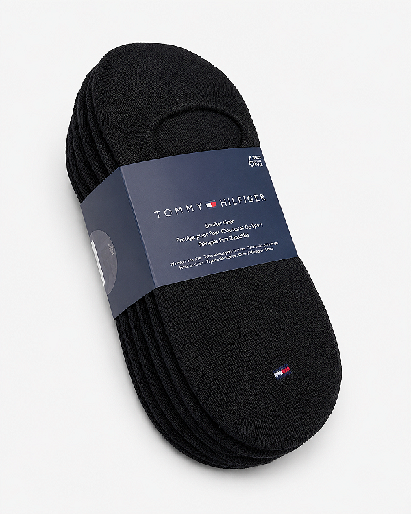 Kit com 6 Pares de Meias Invisíveis, Preta, Tamanho 34 ao 39 BR, Tommy Hilfiger