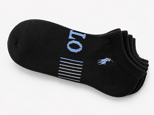 Kit com 6 Pares de Meias Invisíveis, Preta, Tamanho 34 ao 39 BR, Polo Ralph Lauren