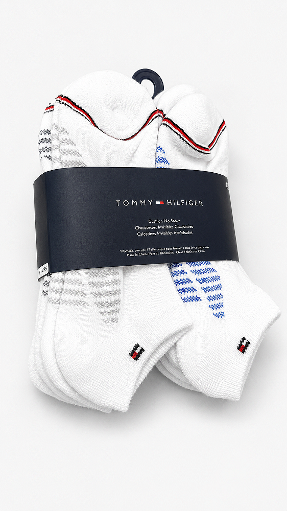 Kit com 6 Pares de Meias Invisíveis, Branca, Tamanho 34 ao 39 BR, Tommy Hilfiger