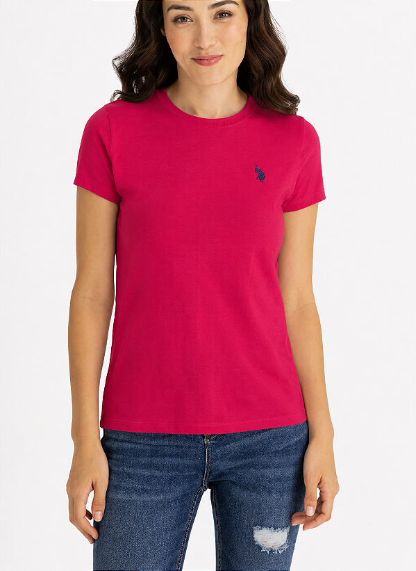 Camiseta Clássica Feminina, Rosa Escuro, U.S. Polo Assn.