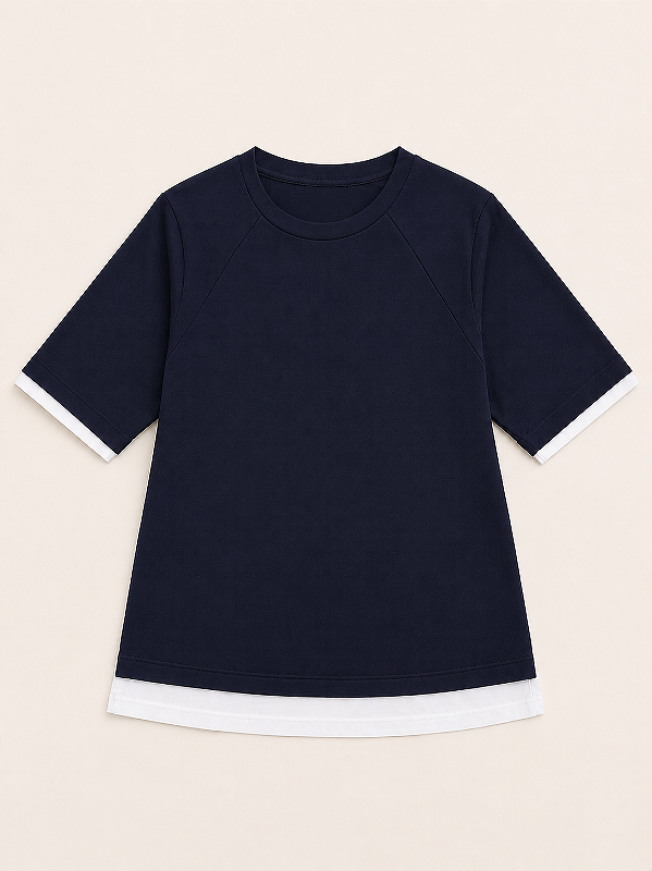 Blusa Manga Curta Feminina com Sobreposição, Preta, Design History