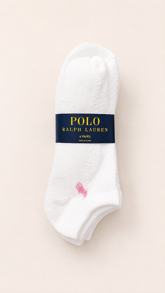 Kit com 6 Pares de Meias Invisíveis, Branca, Tamanho 34 ao 39 BR, Polo Ralph Lauren