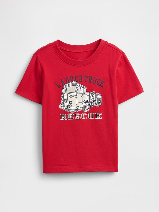 Camiseta Bebê, Vermelha Estampa Caminhão de Bombeiros, GAP