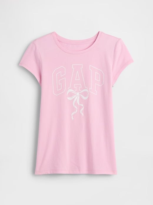 Camiseta Infantil Manga Curta, Rosa Claro Logo com Laço, Gap