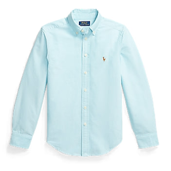 Camisa Manga Longa Infantil, Algodão Oxford, Azul Claro, Polo Ralph Lauren