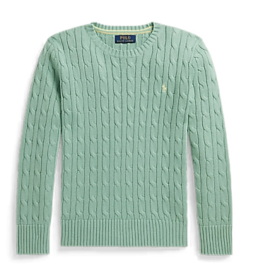 Suéter Manga Longa Trançado Infantil, Verde Claro, Polo Ralph Lauren