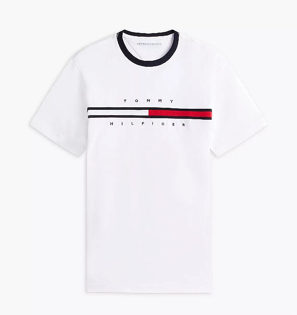 Camiseta Masculina Logo Bordado, Branca, Tommy Hilfiger