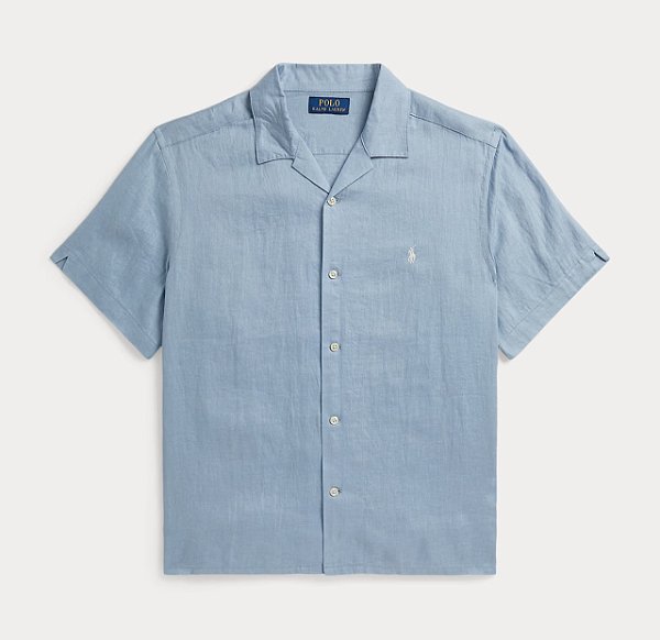 Camisa Manga Curta Infantil, Linho, Azul Claro, Polo Ralph Lauren