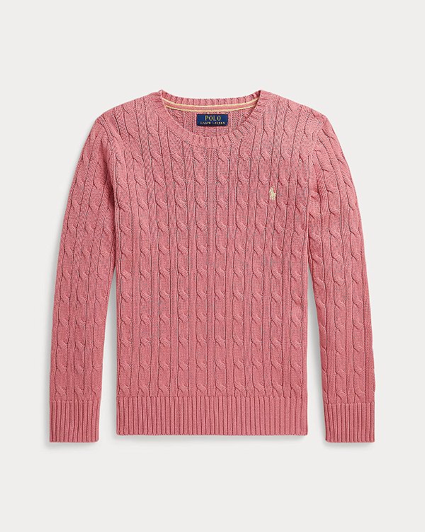 Suéter Manga Longa Trançado, Rosa Claro, Polo Ralph Lauren