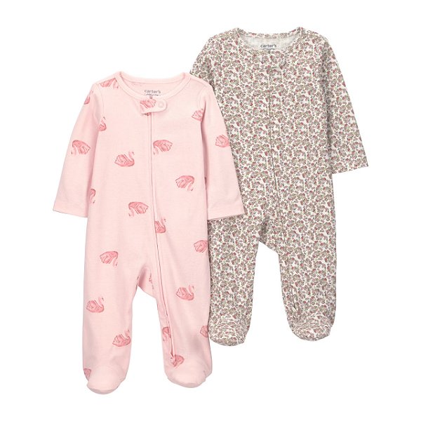 Kit 2 Macacões com Pezinhos, Estampa de Flores e Flamingo, Child of Mine by Carter’s
