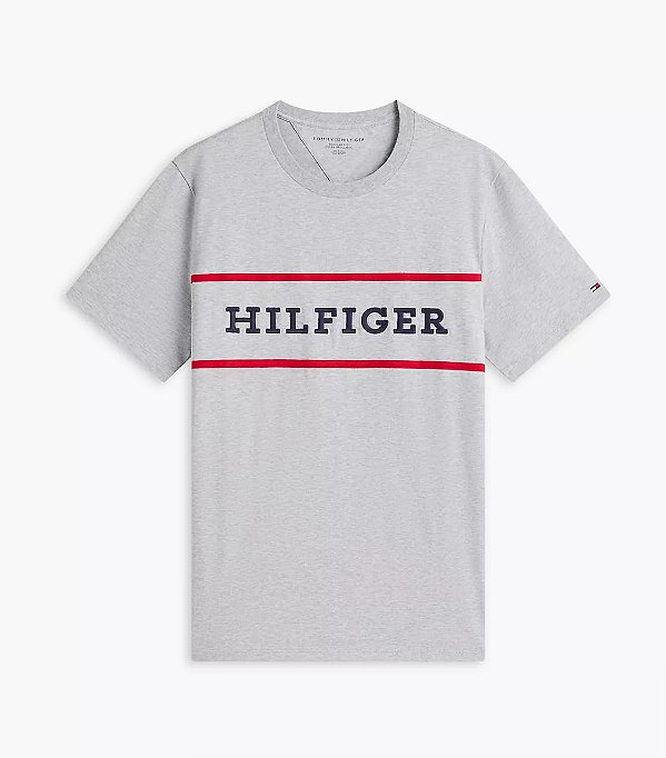 Camiseta Masculina Logo Bordado, Hilfiger Cinza Mescla, Tommy Hilfiger