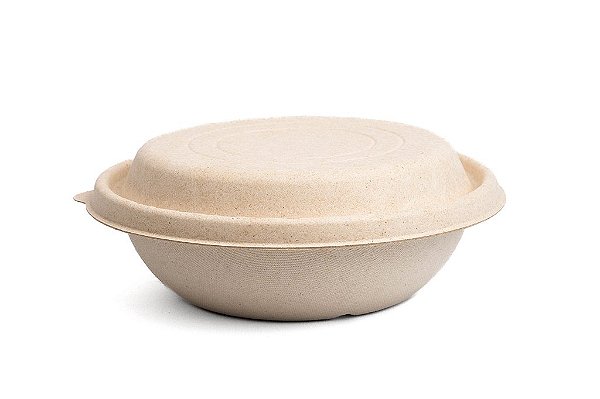 Bowl Palha de Milho 650ml Com Tampa Biodegradável - 25un
