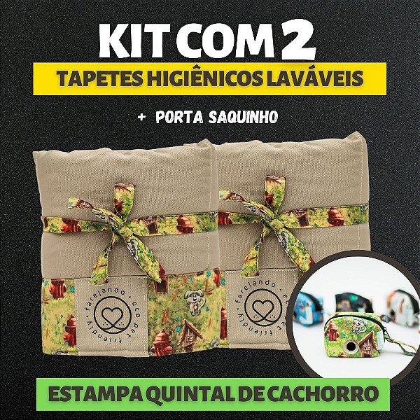Kit 2 Tapetes - Quintal de Cachorro - Bege - M + Porta Saquinho