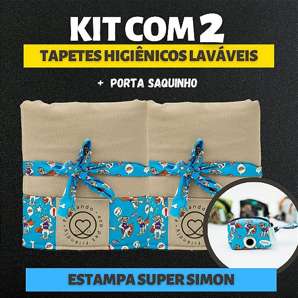 Kit 2 Tapetes - Super Simon - Bege - G + Porta Saquinho