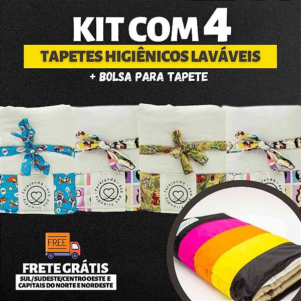 Kit 4 Tapetes - Tecido Branco - Tamanho G + Bolsa para tapete