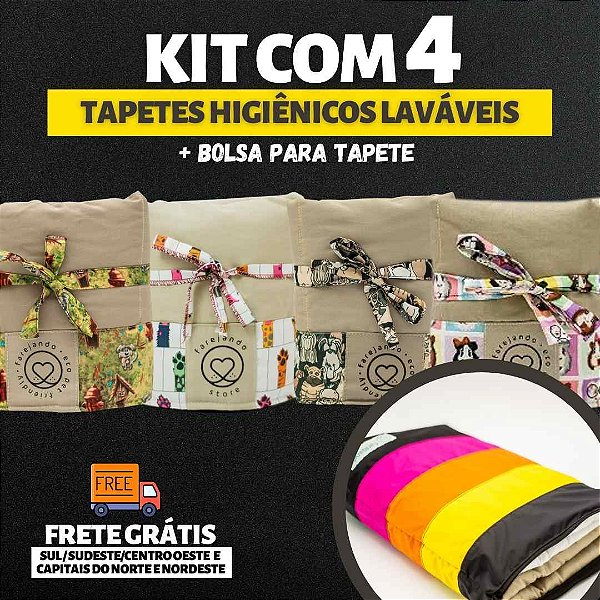 Kit 4 Tapetes - Tecido Bege - Tamanho G + Bolsa para tapete