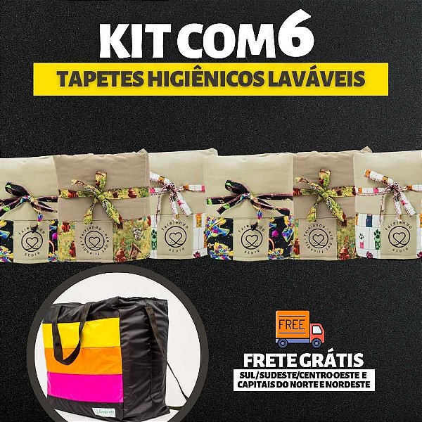Kit 6 Tapetes - Tecido Bege - Tamanho G + Bolsa para viagem