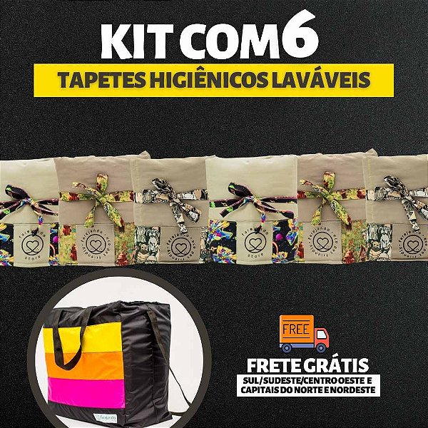 Kit 6 Tapetes - Tecido Bege - Tamanho P + Bolsa para viagem