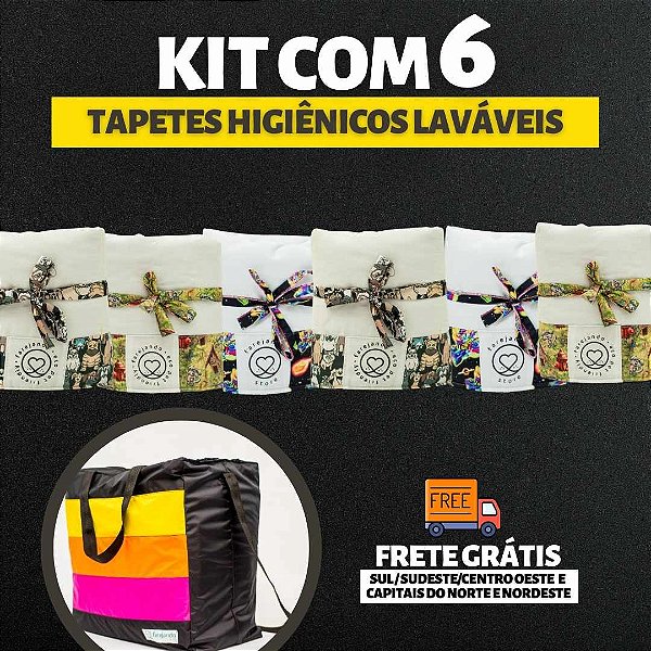 Kit 6 Tapetes - Tecido Branco - Tamanho G + Bolsa para viagem