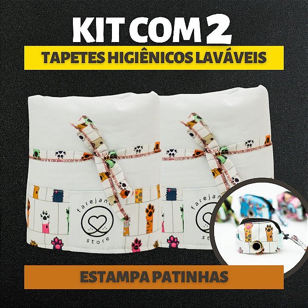 Kit 2 Tapetes - Patinhas - Branco - G + Porta Saquinho