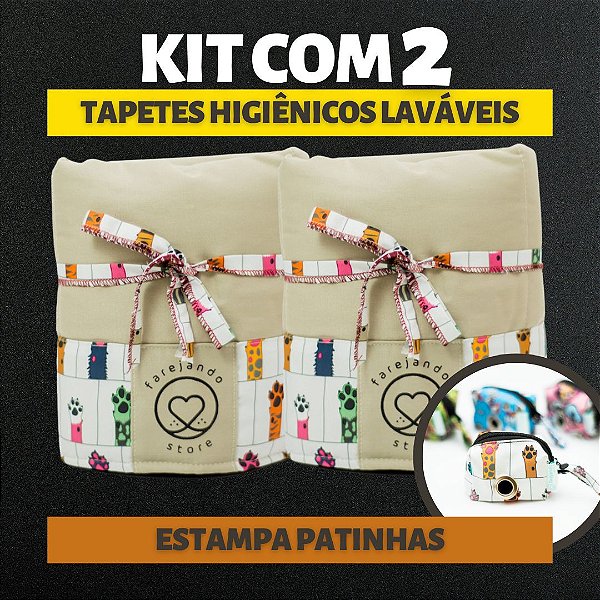 Kit 2 Tapetes - Patinhas - Bege - M + Porta Saquinho