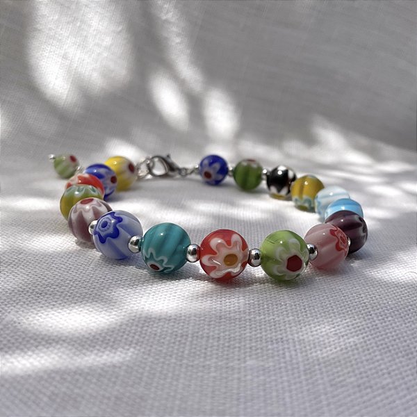 Pulseira Murano Millefiori , 20 cm.
