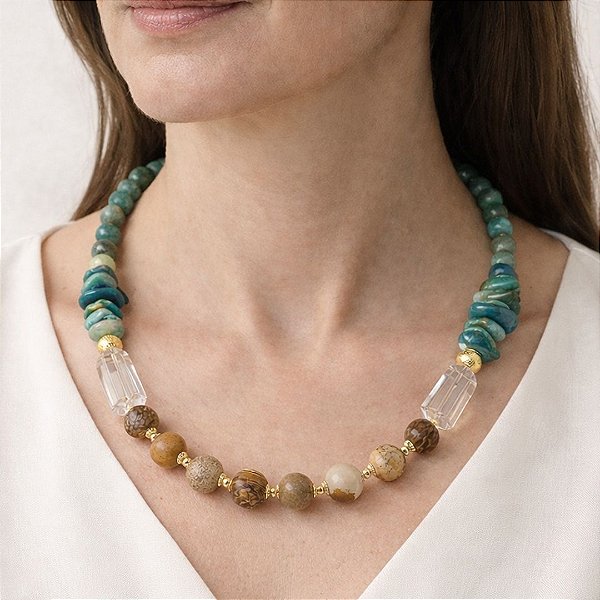 Colar Caravanas de Kharga ( hauynita, crisocola e quartzo Rocha )