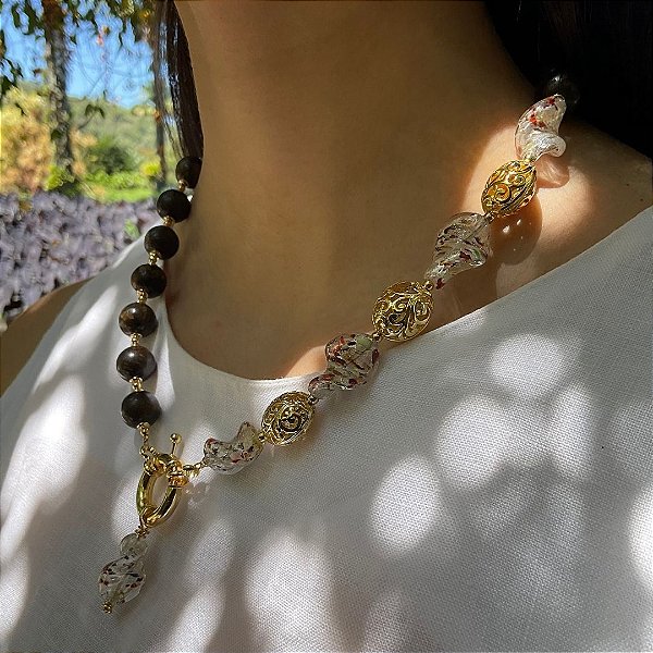 Colar “Dunas de Siua”  (bronzita e murano)