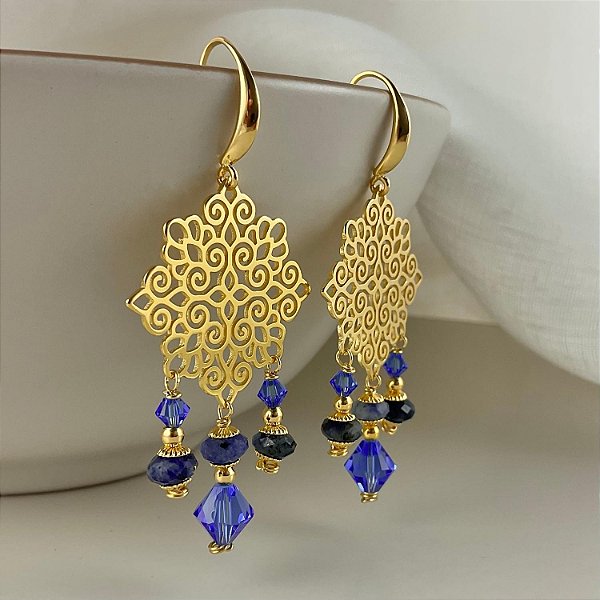 Brincos “Constelação de Dendera” ( sodalita e cristais )
