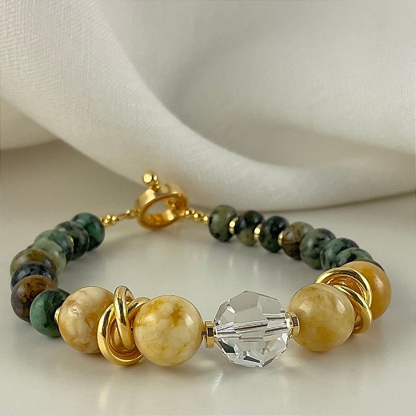 Pulseira Limone Di Amalfi ( jade amarela e turquesa )