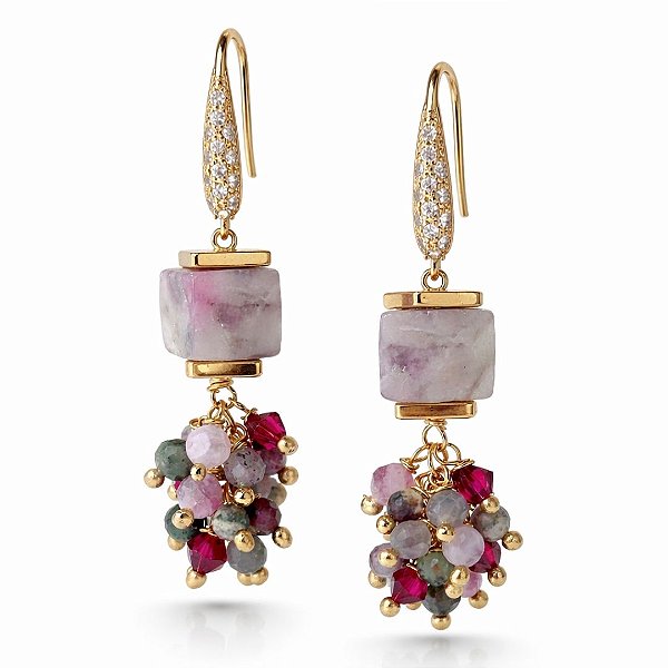 Brincos “Villa Cimbrone” ( rubelita, rubi, safira e cristais )