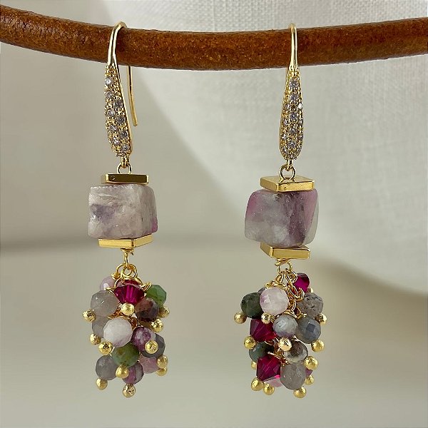 Brincos “Villa Cimbrone” ( rubelita, rubi, safira e cristais )