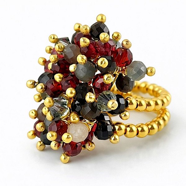 Anel “Vino Di Ravello” ( Granada , obsidiana, safira )