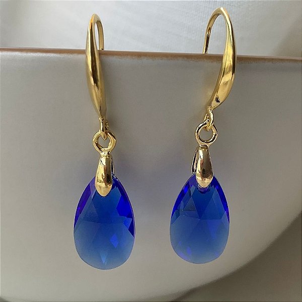 Brincos com cristal austríaco magestic blue de 16mm.