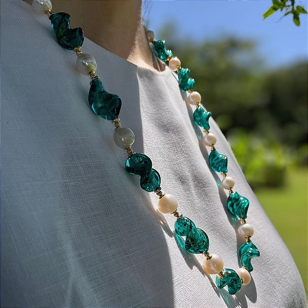 Colar “Onde Di Capri” ( murano e pérolas )