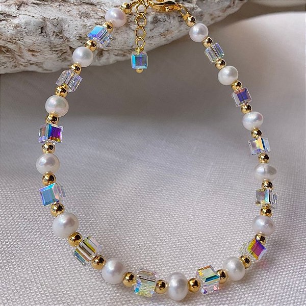 Pulseira “Cala degli Angeli” (pérolas barrocas e cristais austríacos)