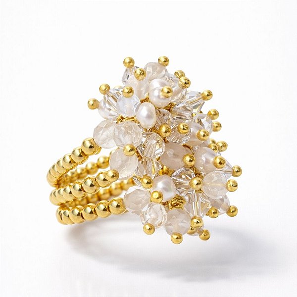 Anel “Riflesso Imperiale” ( pedra da lua, pérolas barrocas e cristais )