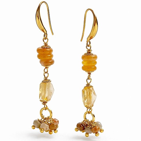 Brincos Gocce di Sole ( citrino, safira amarela )