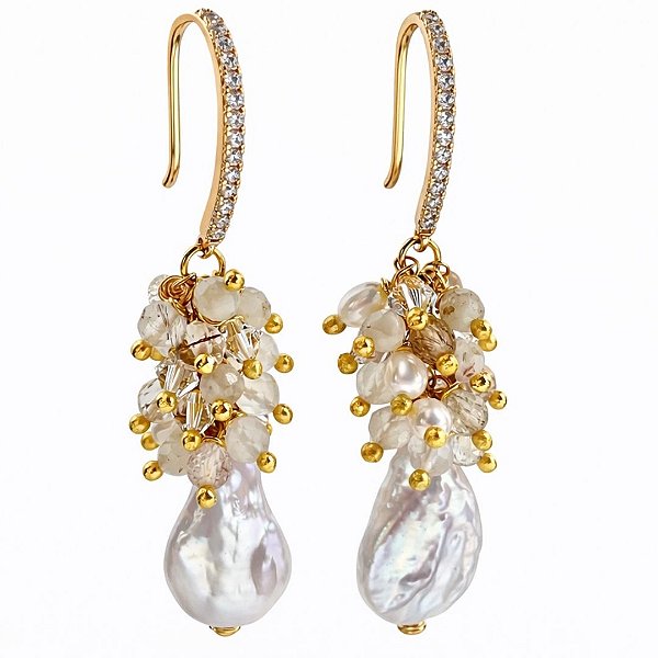 Brincos Luce Di Marina ( pedra da lua e quartzo )